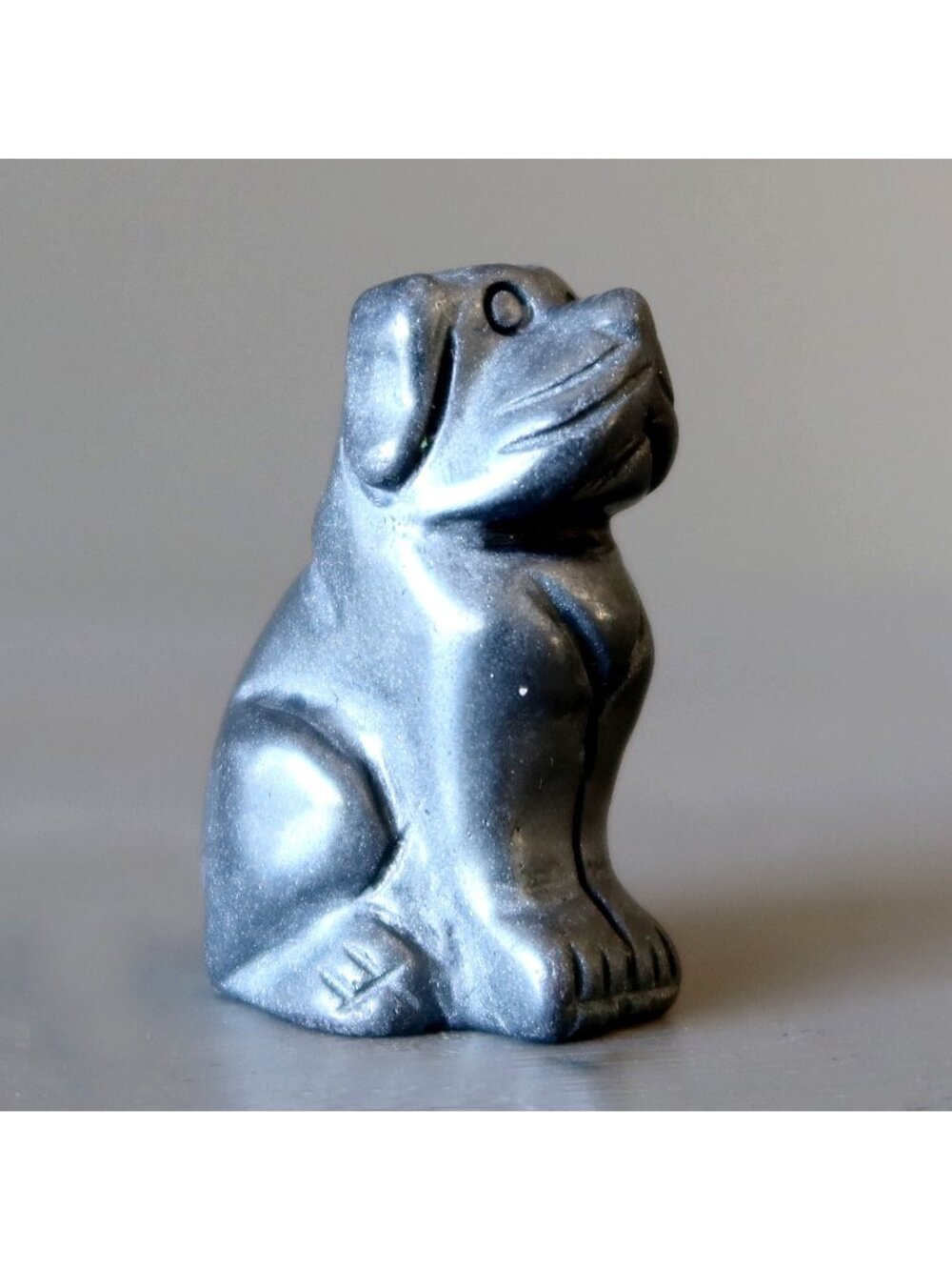 Hematite Dog Silver Puppy Happy Protector Crystal Animal Figurine Stone